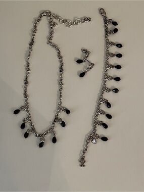 Brighton Jewelry Silver-Tone Black Teardrop Necklace, Bracelet & Earring Set